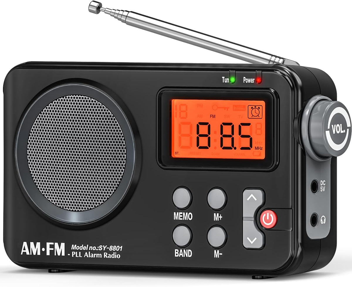 Tendak FM AM Radio Small with Large Display, Timing Function, Alarm Clock, Transistor Radio with USB Power Supply / Battery Operated
