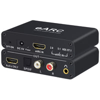 192KHz eARC/ARC Audio Converter, HDMI eARC/ARC Audio Extractor to HDMI, SPDIF/Optical, L/R or 3.5 mm Jack Stereo, Digital to Analog Audio Converter