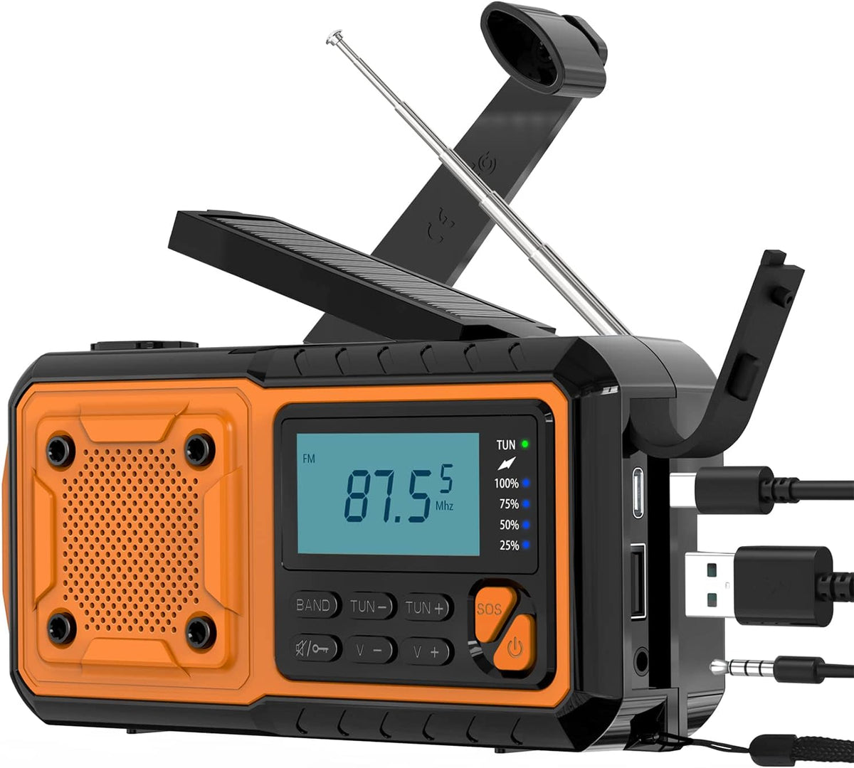 Tendak Crank Radio with Mobile Phone Charging Function, Emergency Radio FM AM SW with 4000 mAh Rechargeable / SOS Alarm / Torch & Reading Lamp, Solar Radio for Camping, Ourdoor