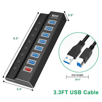 USB 3.0 Hub, Tendak 8 Ports Powered USB Hub Splitterwith Individual On/Off Switches and 5V/4A Power Adapter for PC Laptop HDD Disk Mac Pro/mini