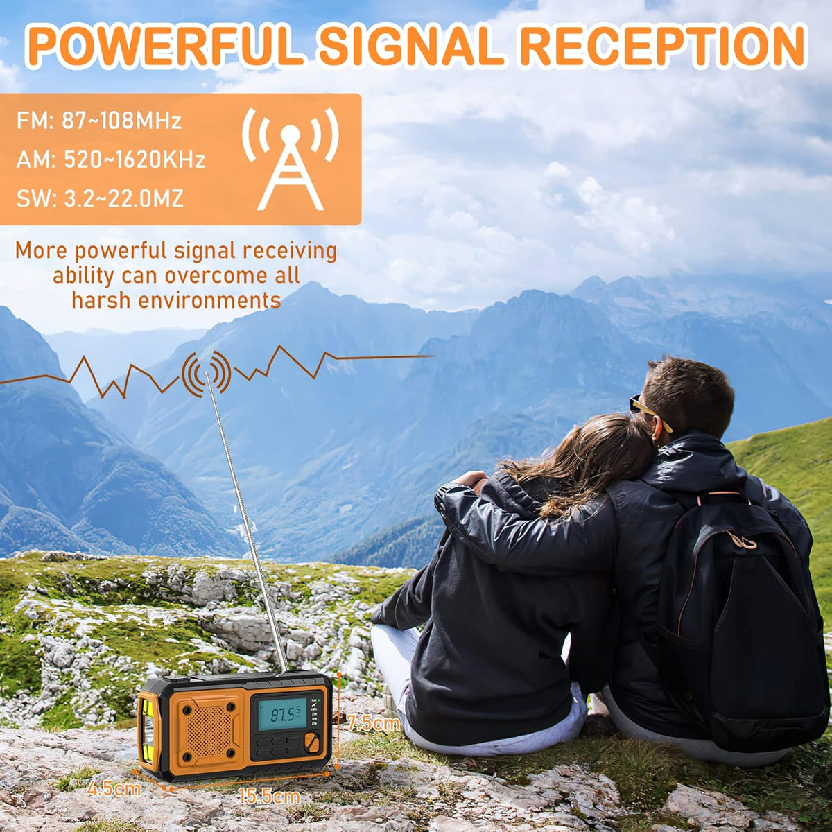 Tendak Crank Radio with Mobile Phone Charging Function, Emergency Radio FM AM SW with 4000 mAh Rechargeable / SOS Alarm / Torch & Reading Lamp, Solar Radio for Camping, Ourdoor