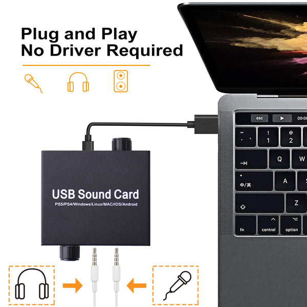 External Sound Card, Tendak USB Audio Adapter with Volume Output and Bass Adjustment, Stereo Sound Card with 3.5mm Microphone Port for Windows/Linux/MAC/iOS/Android System, PS5, Laptops, Desktops
