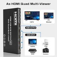 4 Port HDMI Multiviewer KVM Switch, Tendak 4K@30Hz HDMI Switcher Selector 4 in 1 Out Quad Multi-Viewer Switcher with 6 Display Modes, IR Remote Control for PC/Security Camera/Gaming Consoles