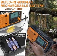 Tendak Crank Radio with Mobile Phone Charging Function, Emergency Radio FM AM SW with 4000 mAh Rechargeable / SOS Alarm / Torch & Reading Lamp, Solar Radio for Camping, Ourdoor
