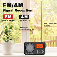 Tendak FM AM Radio Small with Large Display, Timing Function, Alarm Clock, Transistor Radio with USB Power Supply / Battery Operated
