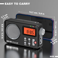 Tendak FM AM Radio Small with Large Display, Timing Function, Alarm Clock, Transistor Radio with USB Power Supply / Battery Operated