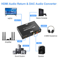 Tendak 192KHz ARC Audio Converter, HDMI ARC Audio Extractor DAC Converter, HDMI ARC SPDIF/Optical to HDMI ARC, SPDIF/Optical, L/R or 3.5 mm Jack Stereo for TV, Digital to Analog Audio Converter