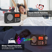 Tendak FM AM Radio Small with Large Display, Timing Function, Alarm Clock, Transistor Radio with USB Power Supply / Battery Operated