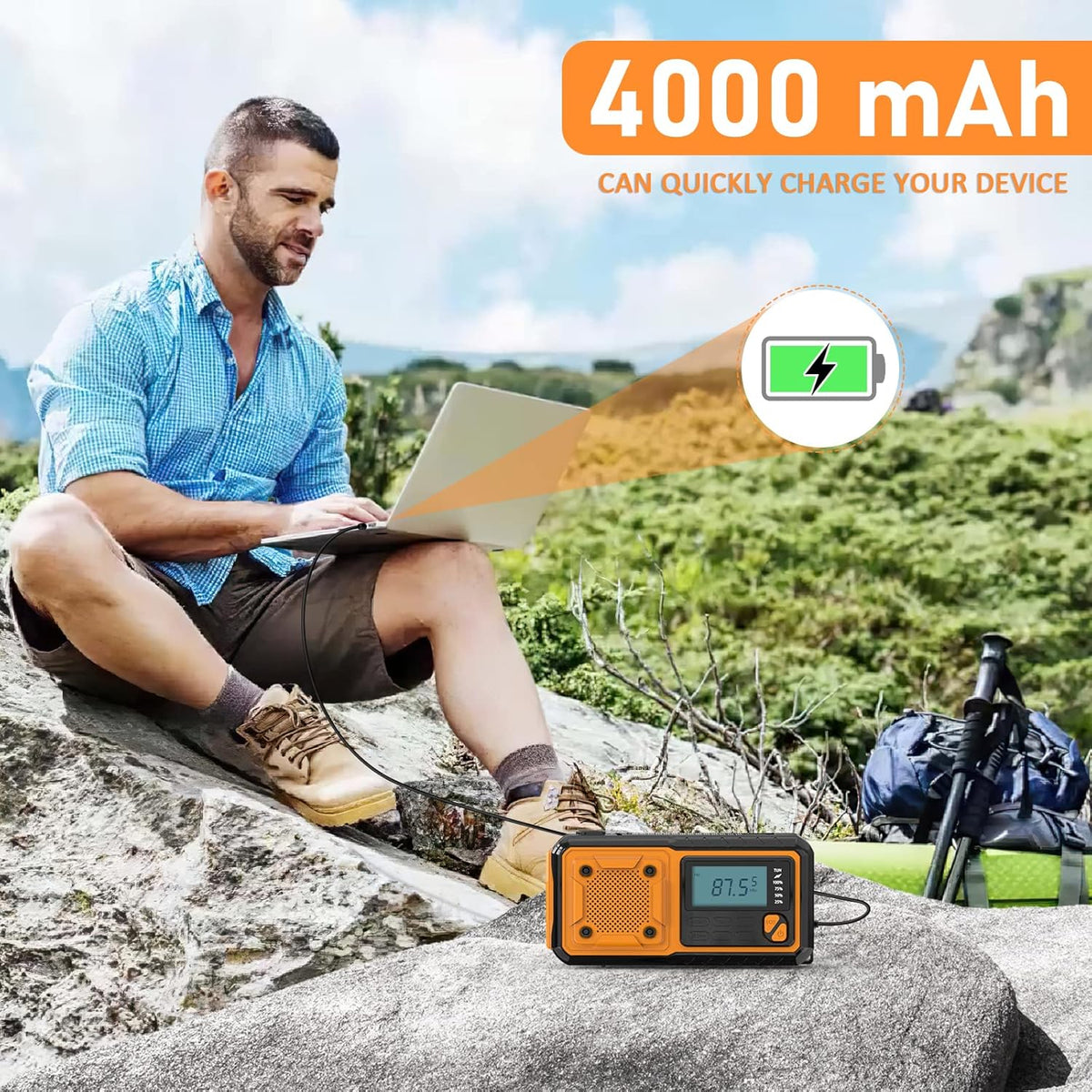 Tendak Crank Radio with Mobile Phone Charging Function, Emergency Radio FM AM SW with 4000 mAh Rechargeable / SOS Alarm / Torch & Reading Lamp, Solar Radio for Camping, Ourdoor