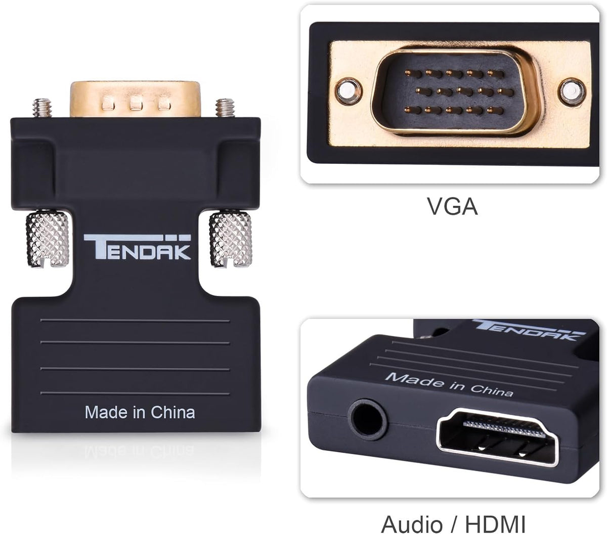 Tendak Active 1080P Female HDMI to VGA Male Converter Adapter Dongle with 3.5mm Stereo Audio Portable HDMI Connector for Laptop PC PS3 Xbox STB Blu-ray DVD TV Stick
