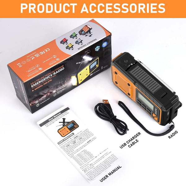 Tendak Crank Radio with Mobile Phone Charging Function, Emergency Radio FM AM SW with 4000 mAh Rechargeable / SOS Alarm / Torch & Reading Lamp, Solar Radio for Camping, Ourdoor