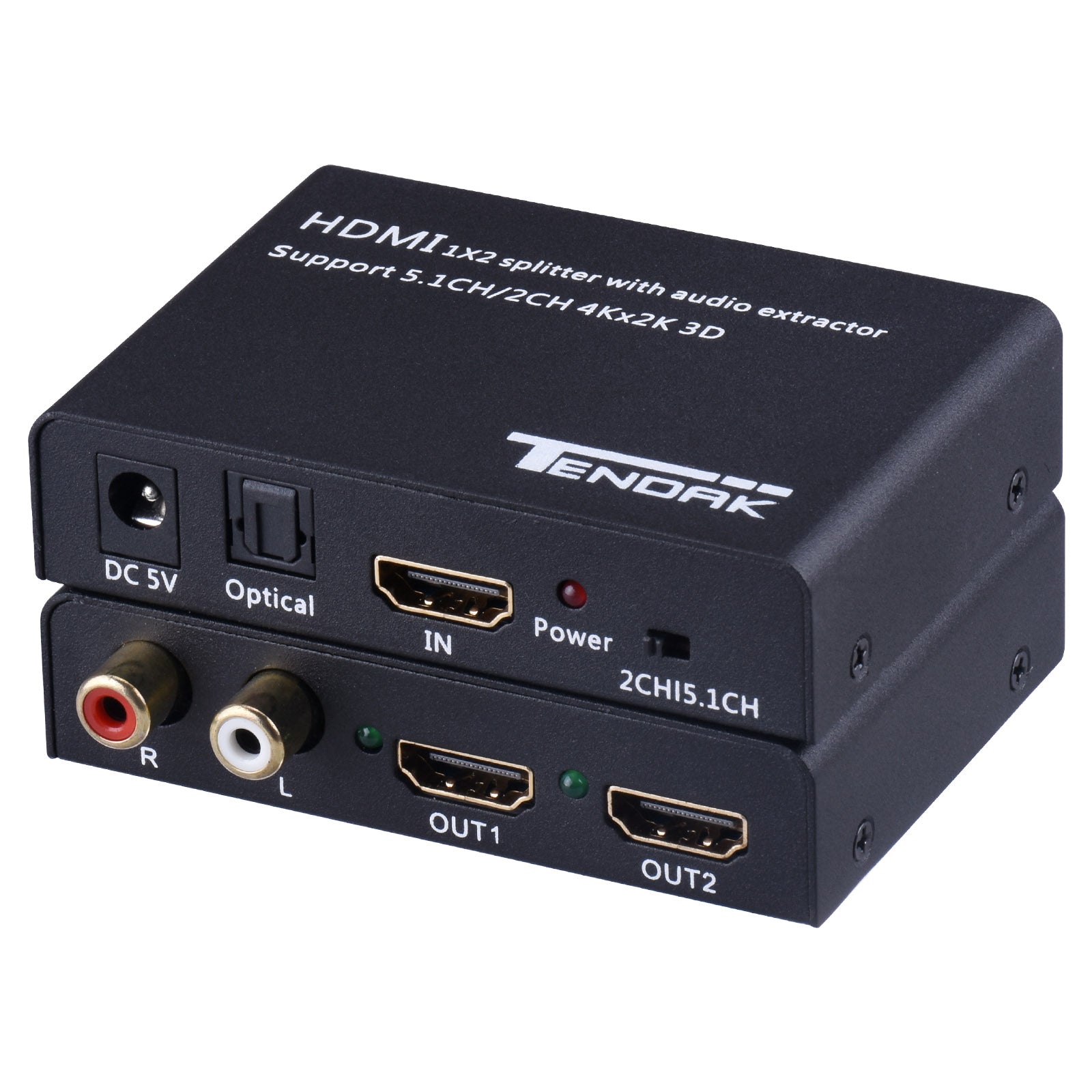 Tendak 1X2 4K HDMI Splitter with HDMI Audio Extractor Optical and R