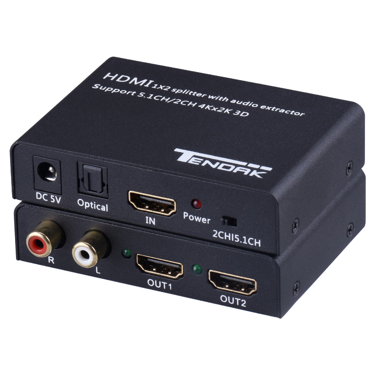 Tendak 1X2 4K HDMI Splitter with HDMI Audio Extractor Optical and R/