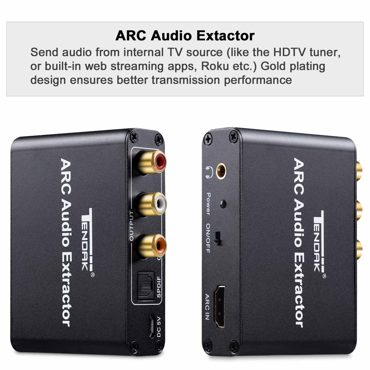 HDMI ARC Adapter, Tendak ARC Audio Extractor with Digital Optical TOSLINK SPDIF/Coaxial and Analog 3.5mm L/R Stereo Audio Converter for HDTV Soundbar Speaker Amplifier