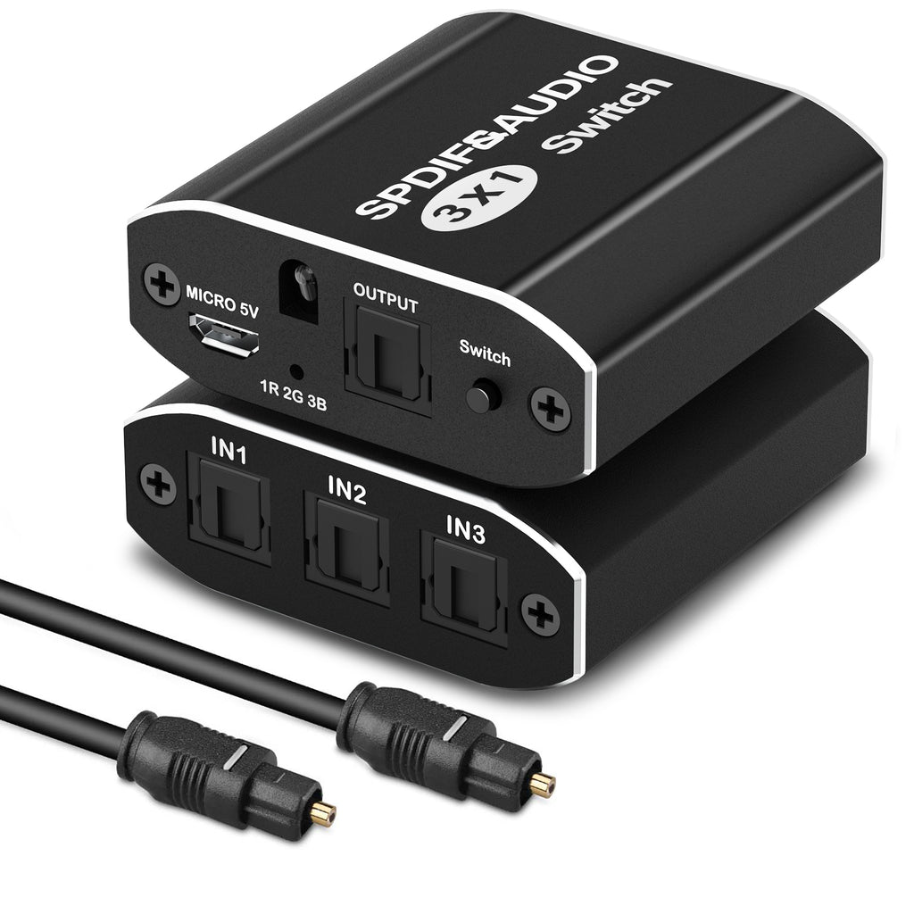3 Ports Optical Switch, Tendak 3 in 1 Out SPDIF/TosLink Audio Switch w