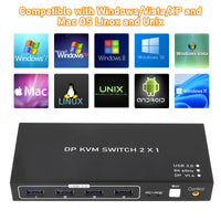 KVM Switch Display Port, Tendak 8K@60HZ 2 Port DP KVM Switch with 4 USB 3.0 Port, 2 Computers Share 1 Monitors DP 1.4 PC Keyboard Mouse Switcher with USB Cable, Desktop Controller and Power Adapter