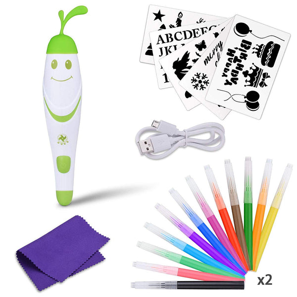 Airbrush Marker Set, Tendak Airbrush Sprayer with 24 Watercolor Pens + 5 Drawing Stencils for Kids Boys Girls Educational Toy Drawing Birthday Christmas Gift