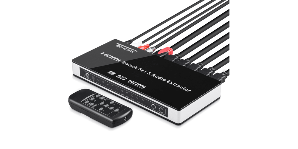5 Port 4K HDMI Switch with Optical Toslink & RCA L/R Audio Out | Tendak