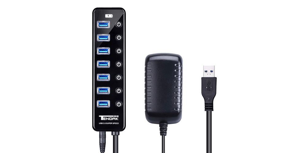  Powered USB Hub, Wenter 11-Port USB Splitter Hub (10 Faster  Data Transfer Ports+ 1 Smart Charging Port) with Individual LED On/Off  Switches, USB Hub 3.0 Powered with Power Adapter for Mac