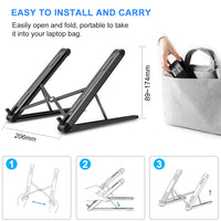 Laptop Stand, Tendak Portable Computer Stand Adjustable Foldable Travel Notebook Desktop Holder Mount with Cooling Hole for MacBook/Notebook/PC/iPad Pro/Lenovo/ASUS/ThinkPad/Dell/HP/Acer 9.7-15.6 inch - Black