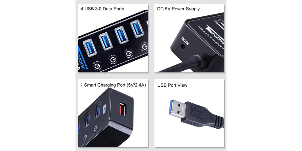 4 Ports USB 3.0 HUB with Powered | Tendak