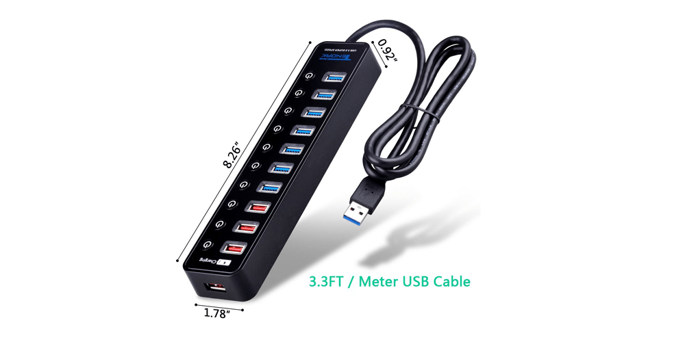 10 Port 48W Data Hub with 7 USB 3.0 Ports and 4 Power Charging Ports | Tendak