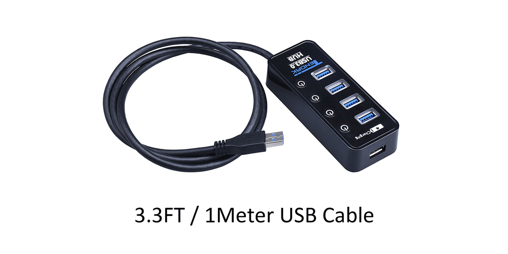 4 Ports USB 3.0 Hub with Individual Power Switches and LEDs