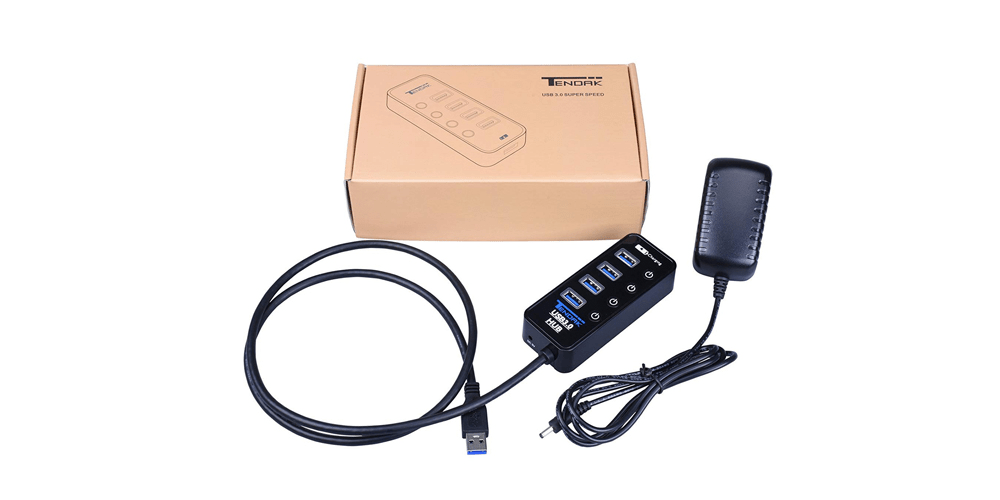 USB 3.0 hub with 4 ports and on/off switches - external power supply  possible - black